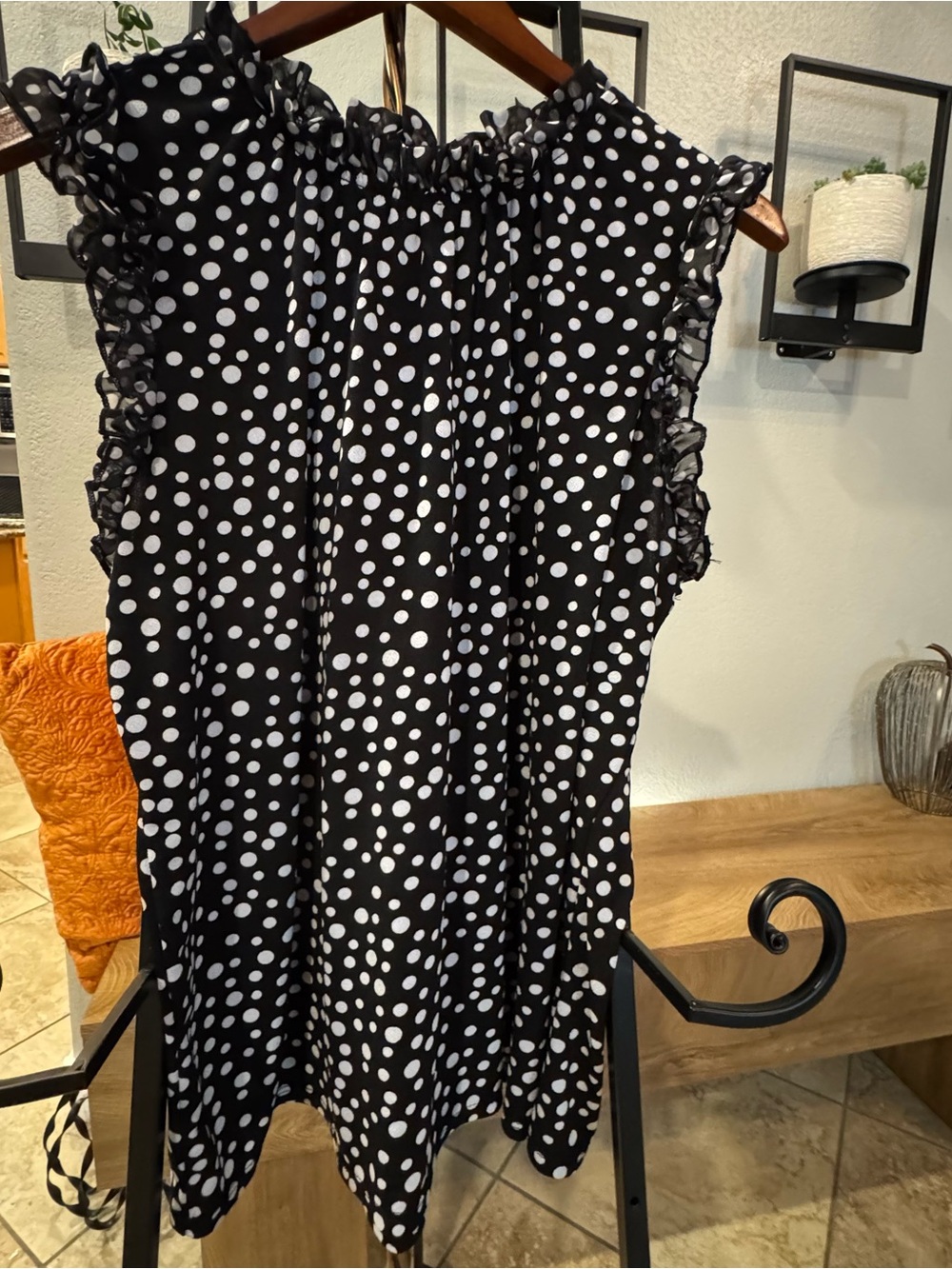 NY Collection Black and White Polka Dot Ruffle Sleeve Dress